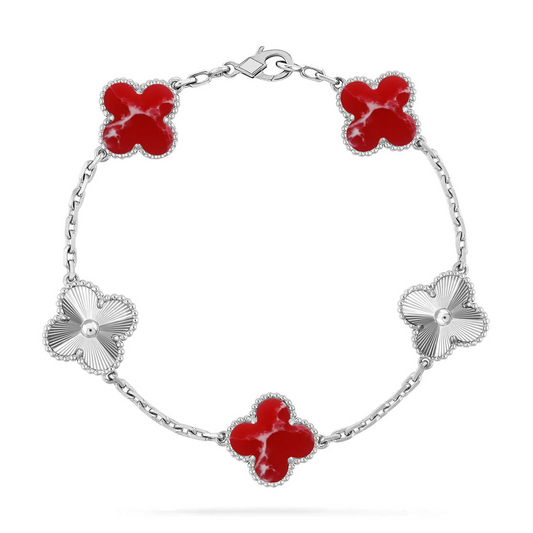 Clover Silver Bracelet 5-Motif Laser Detail – Silver | Size 19
