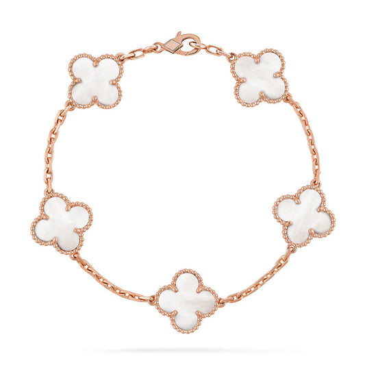 Clover White Mother-of-Pearl Bracelet 5-Motif – White | Size 19
