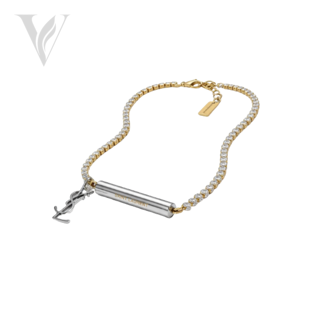 YSL Cassandre Tennis Necklace - Silver, Crystals – View 3