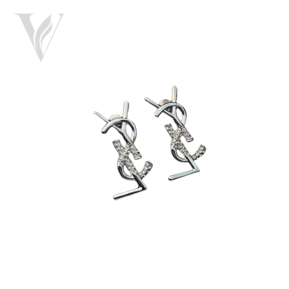 YSL Cassandre Brooch Earrings Set - Silver, Crystals – View 3