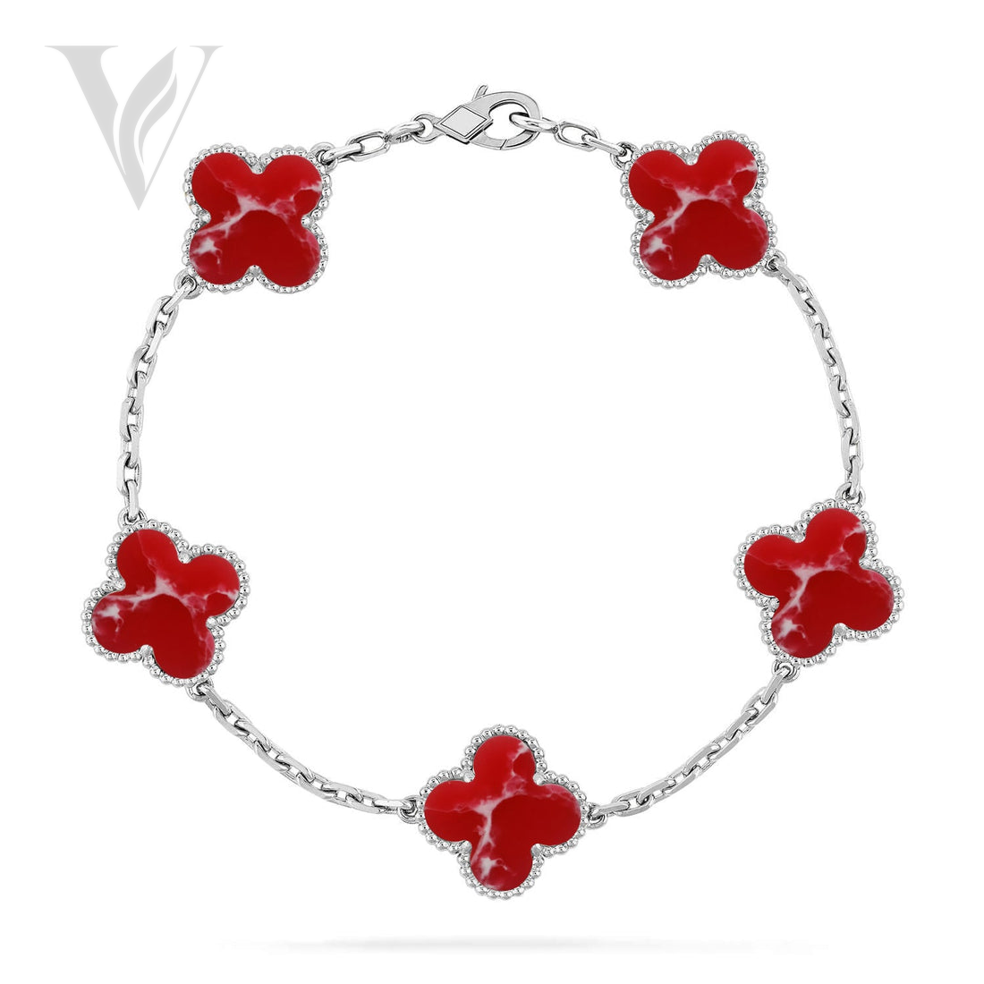 Van Cleef & Arpels Clover 5 Motif Pattern Bracelet - Silver, Red