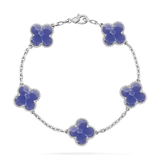 Clover Blue Vein Stone Bracelet 5-Motif – Silver | Size 19