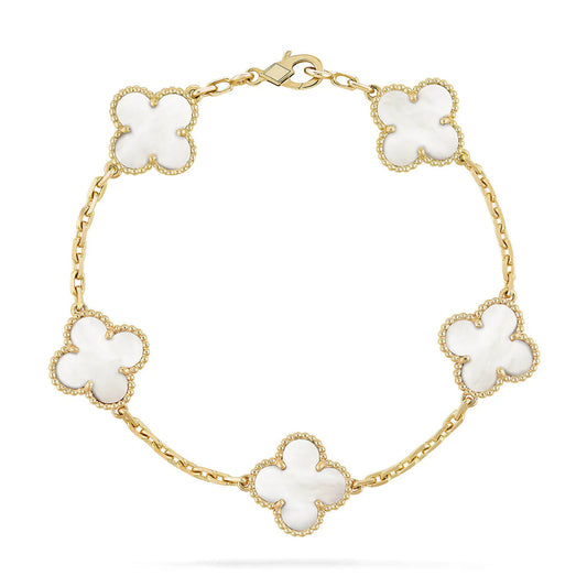 Clover White Mother-of-Pearl Bracelet 5-Motif – White | Size 19