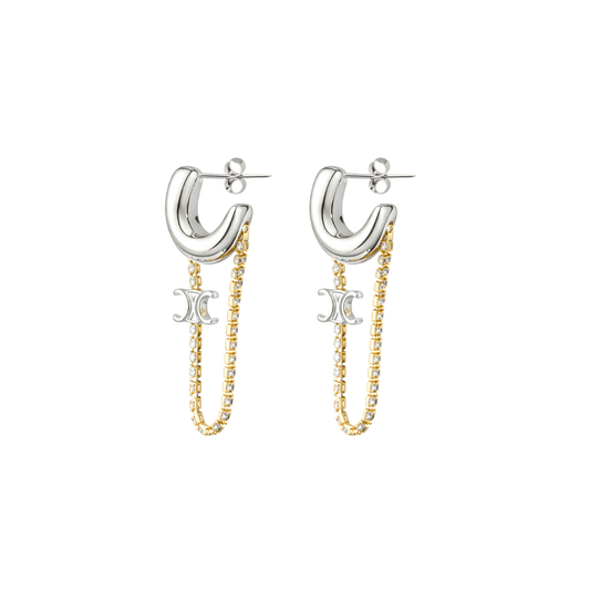 Modern Triomphe Hoop Earrings Si Er Gold Crystals