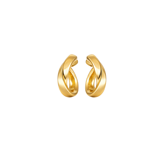 Polished Twisted Hoop Earrings Gold Finish Ivory Enamel - view 2
