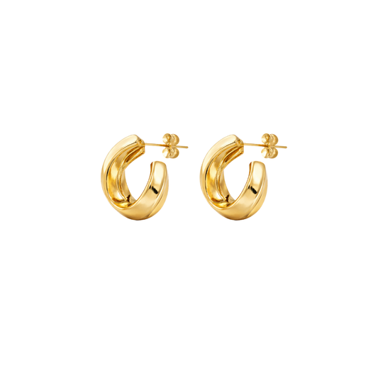Polished Twisted Hoop Earrings Gold Finish Ivory Enamel