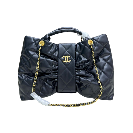 Clean-Finish Bow Black Lambskin Bag