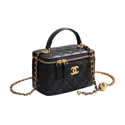 Detailed Small Vanity Case Chain Black Bag