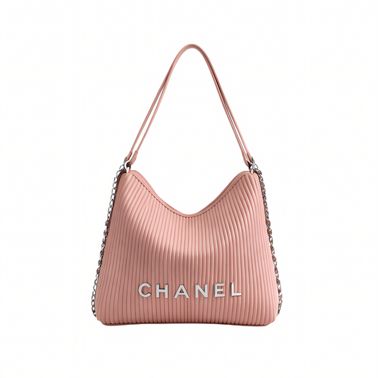 Sharp Pleated Ribbed Hobo Light Pink Bag