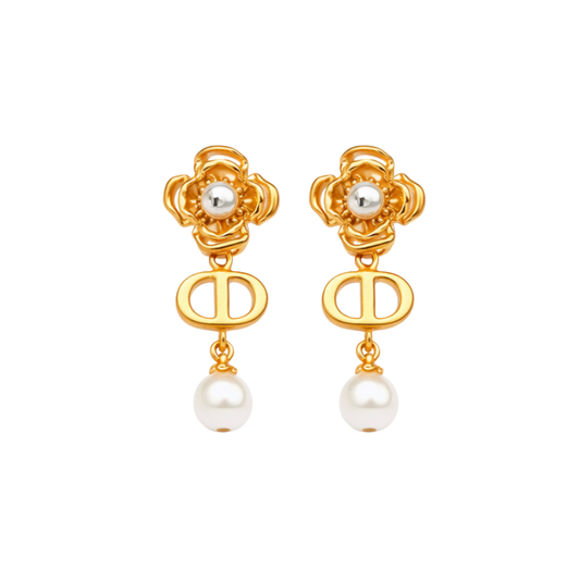 Sharp Cd Floral Pearl Drop Earring Gold