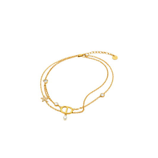 Statement Cd Star Crystal Layered Necklace Gold 1