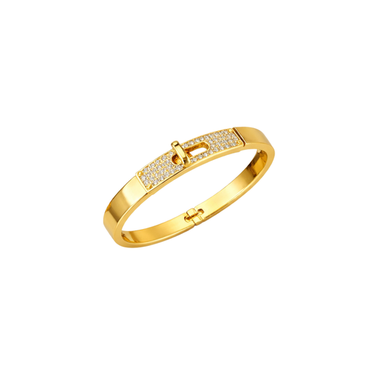 Polished Structured Top-Handle Bangle Bracelet Gold Full Crystals - view 2