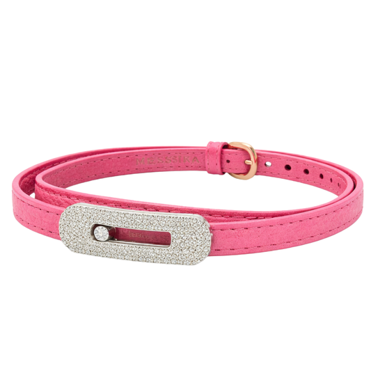 Sophisticated Leather Double Wr Bracelet Pink Diamonds