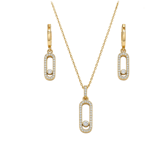 Detailed Long Pavé Station Necklace Earrings Set