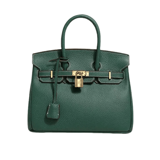 Elegant Structured Carryall Togo Leather Green Bag