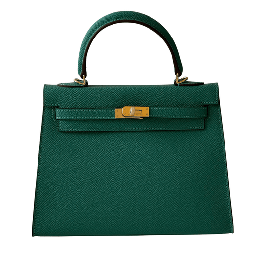 Polished Structured Top-Handle Mini Green Bag