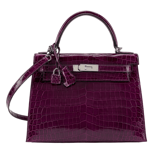 Modern Structured Top-Handle Handbag Crocodile Mahroon Color
