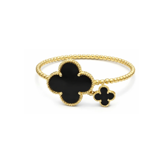 Elevated Clover Motif Bracelet Ring Set Gold
