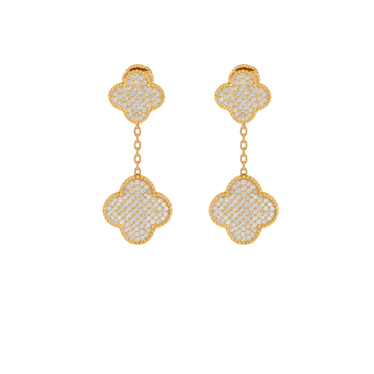 Elegant Dangle Earrings Gold Full Crystals