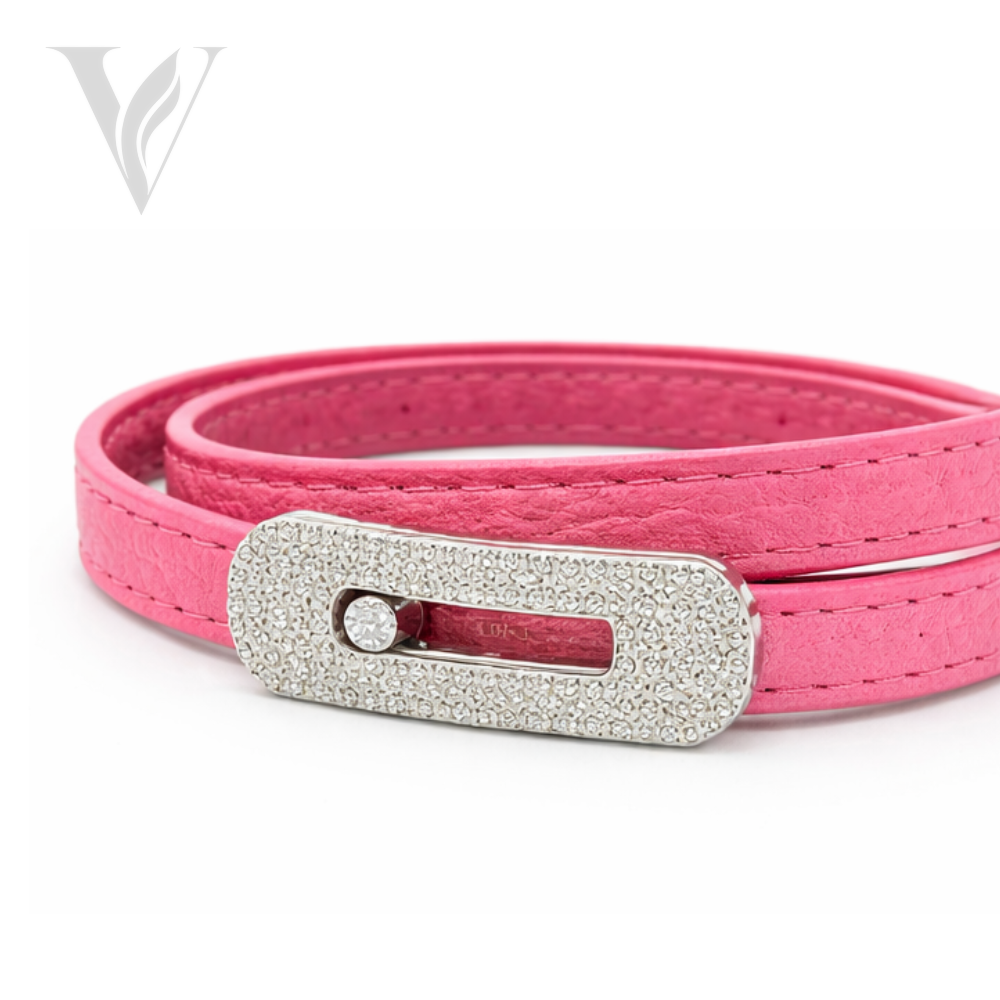 Messika Leather Double Wrap Bracelet - Pink, Diamond Detail – View 3