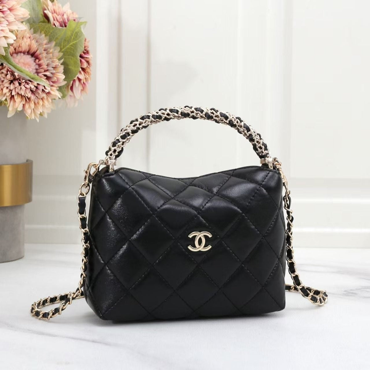 Chanel 24B Mini Top Handle Bag with Chain - Black – View 4