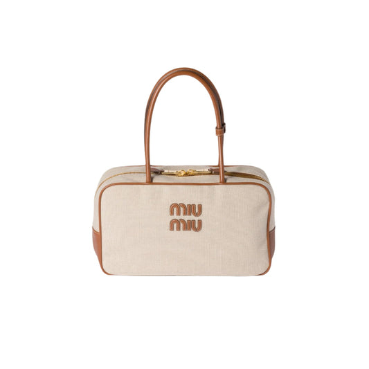 Everyday-Luxe Miu Miu Beau Canvas Leather Beige Bag