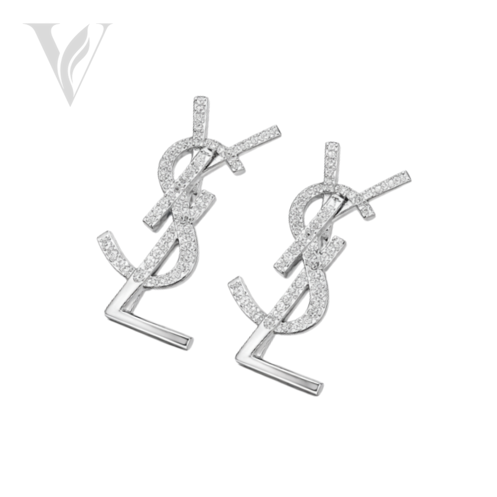 YSL Cassandre Opyum Stud Earrings - Silver, Crystals – View 3