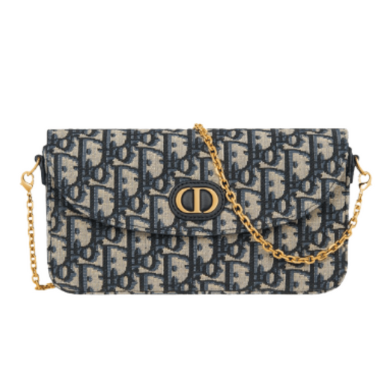 Refined East-West Chain East West Chain Blue Oblique Jacquard Canvas Bag