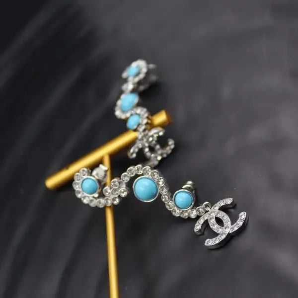 Timeless Turquoise Crystal Cclogo Drop Earrings - view 5