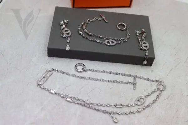 Hermès Chaîne d’Ancre Farandole Multi Strand Jewelry Set - Silver, Crystals – View 10