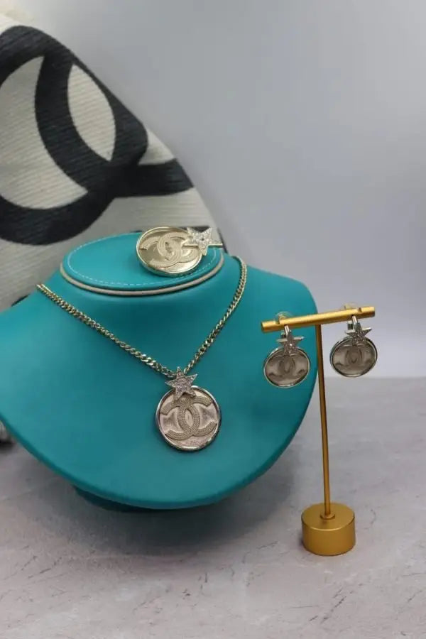 Elevated Cc Logo Star Pendant Necklace Earrings Set - view 6