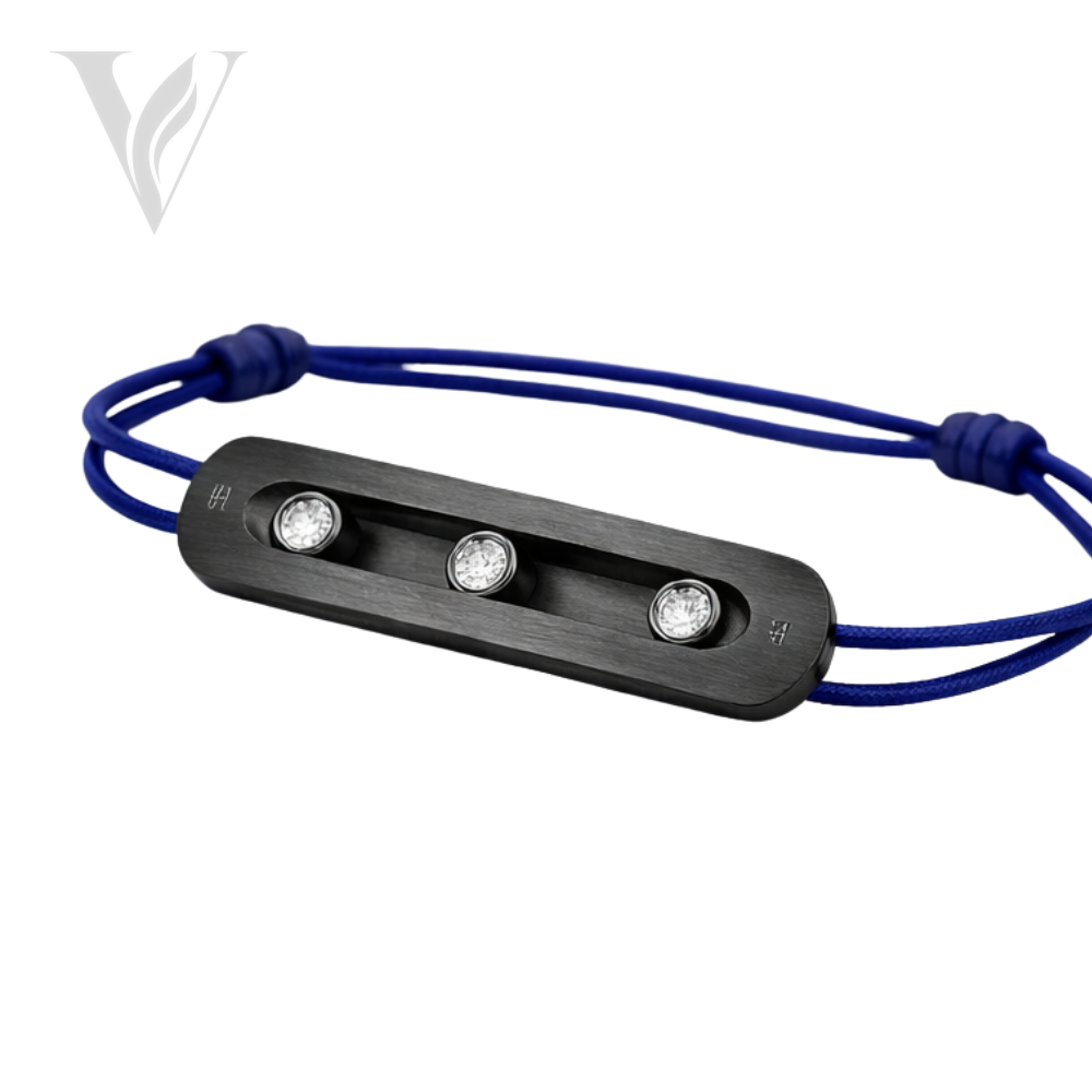 Messika Titanium Cord Bracelet Natural Titanium - Diamond Detail – View 2