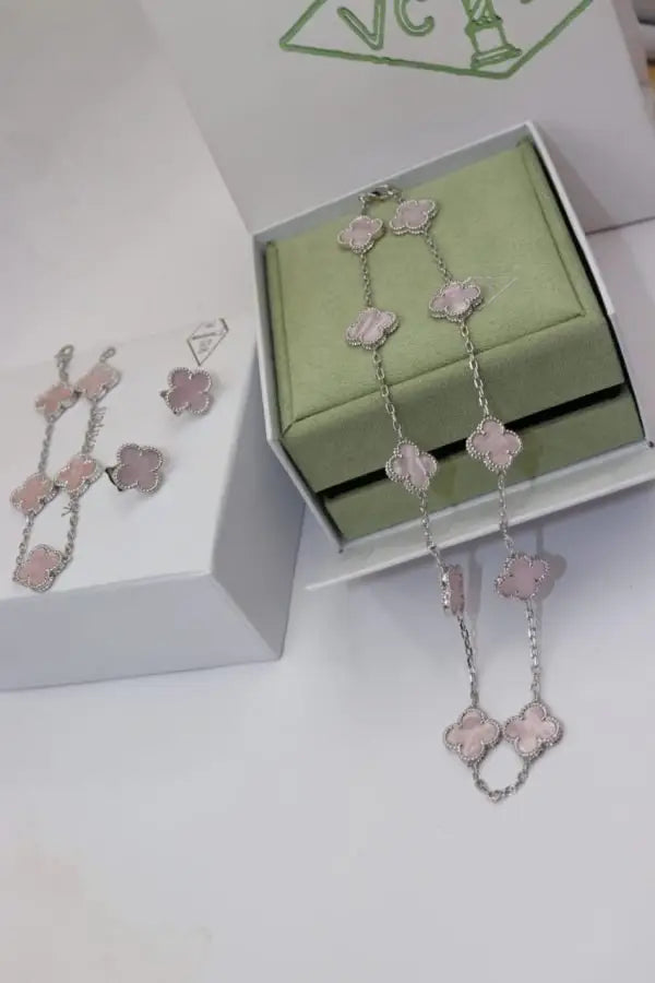 Modern Red Clover Diamond Necklace and Bracelet Set - view 12