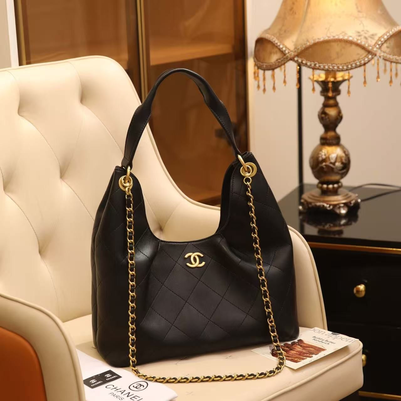Sophisticated Medium Hobo Handbag Black Calfskin - view 4