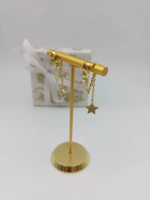 Minimal-Luxe Star Multi Layer Necklace Earrings Set Gold Finish Metal - view 9