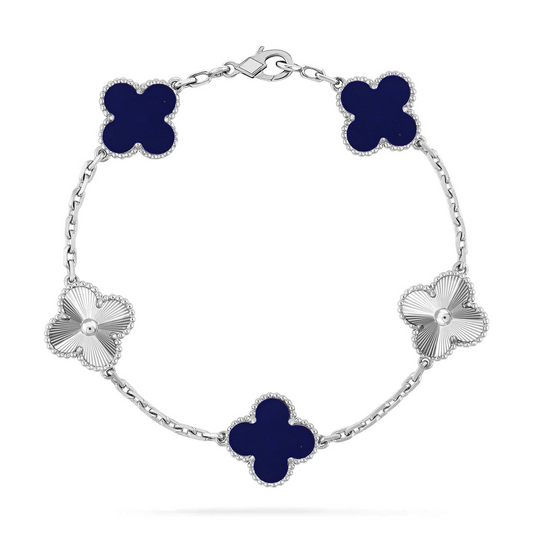 Clover Lapis Lazuli Bracelet 5-Motif Laser Detail – Lapis Lazuli | Size 19