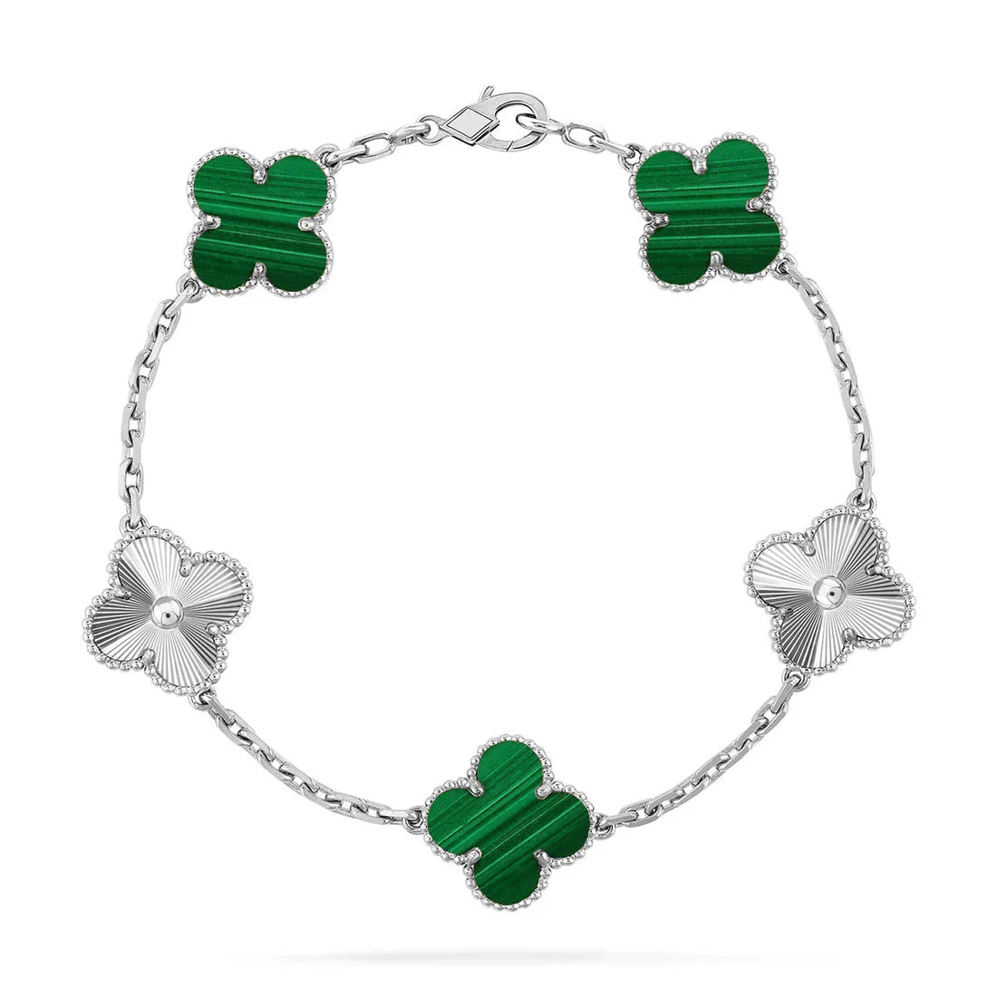 Clover Malachite Bracelet 5-Motif Laser Detail – Malachite | Size 19
