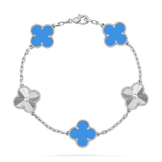 Clover Blue Agate Bracelet 5-Motif Laser Detail – Blue Agate | Size 19