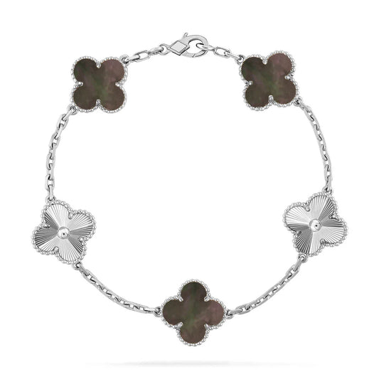 Clover Silver Bracelet 5-Motif Laser Detail – Silver | Size 19