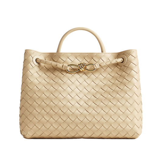 Sophisticated Woven Top-Handle Beige Leather Tote