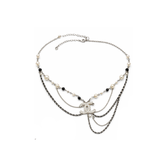 Detailed Long Cc Multi Strand Lariat Necklace