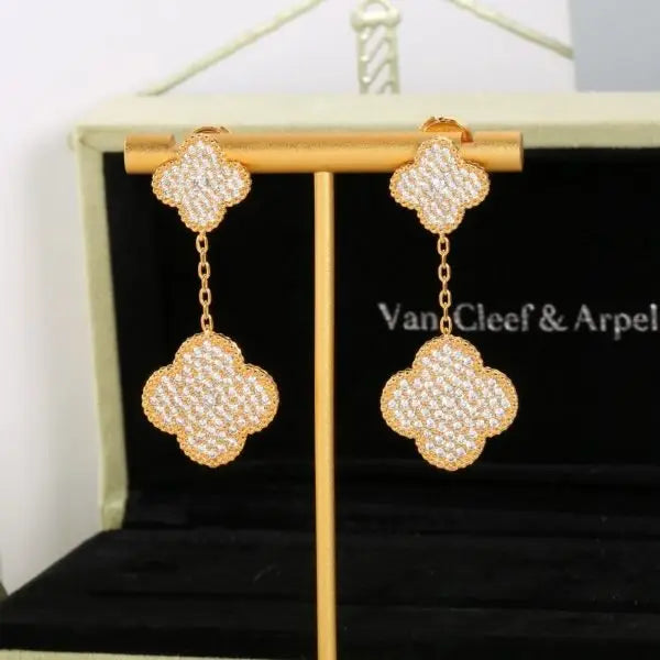 Elegant Dangle Earrings Gold Full Crystals - view 4