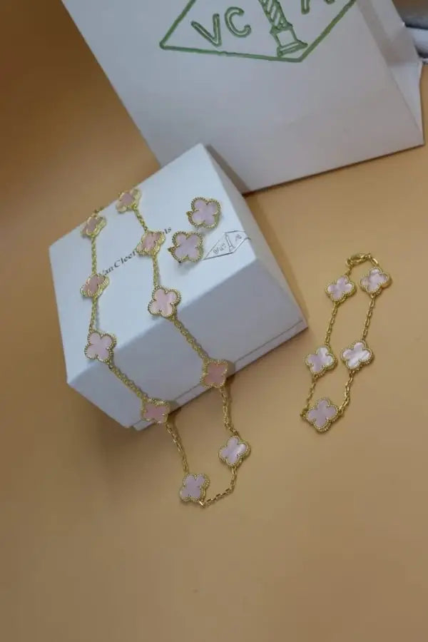 Modern Red Clover Diamond Necklace and Bracelet Set - view 10
