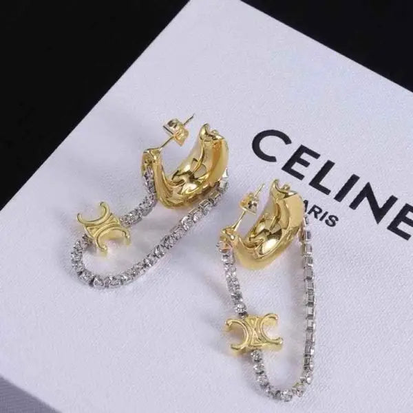 Modern Triomphe Hoop Earrings Si Er Gold Crystals - view 7