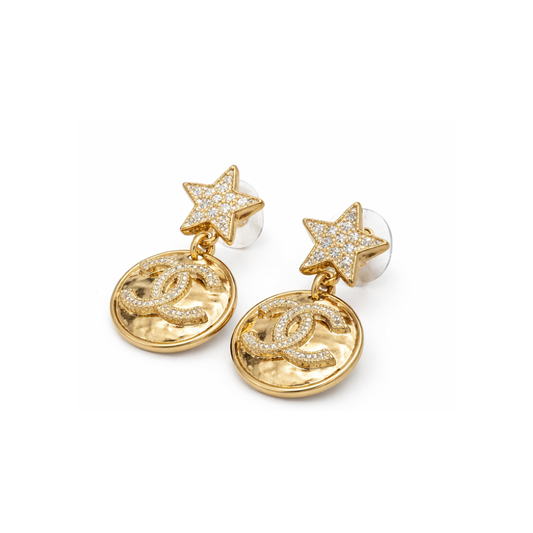 Elegant Crystal Star Cc Medallion Drop Earrings - view 2