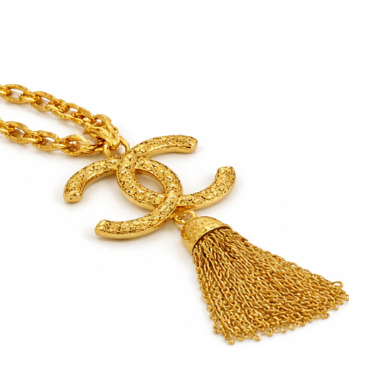 Minimal-Luxe Textured Cc Tassel Necklace & Earrings Set - view 2