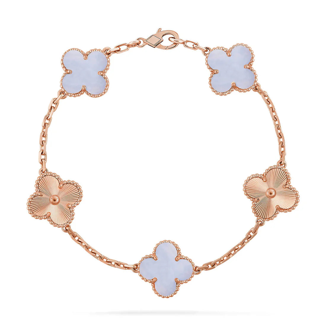 Clover Chalcedony Bracelet 5-Motif Laser Detail – Chalcedony | Size 19