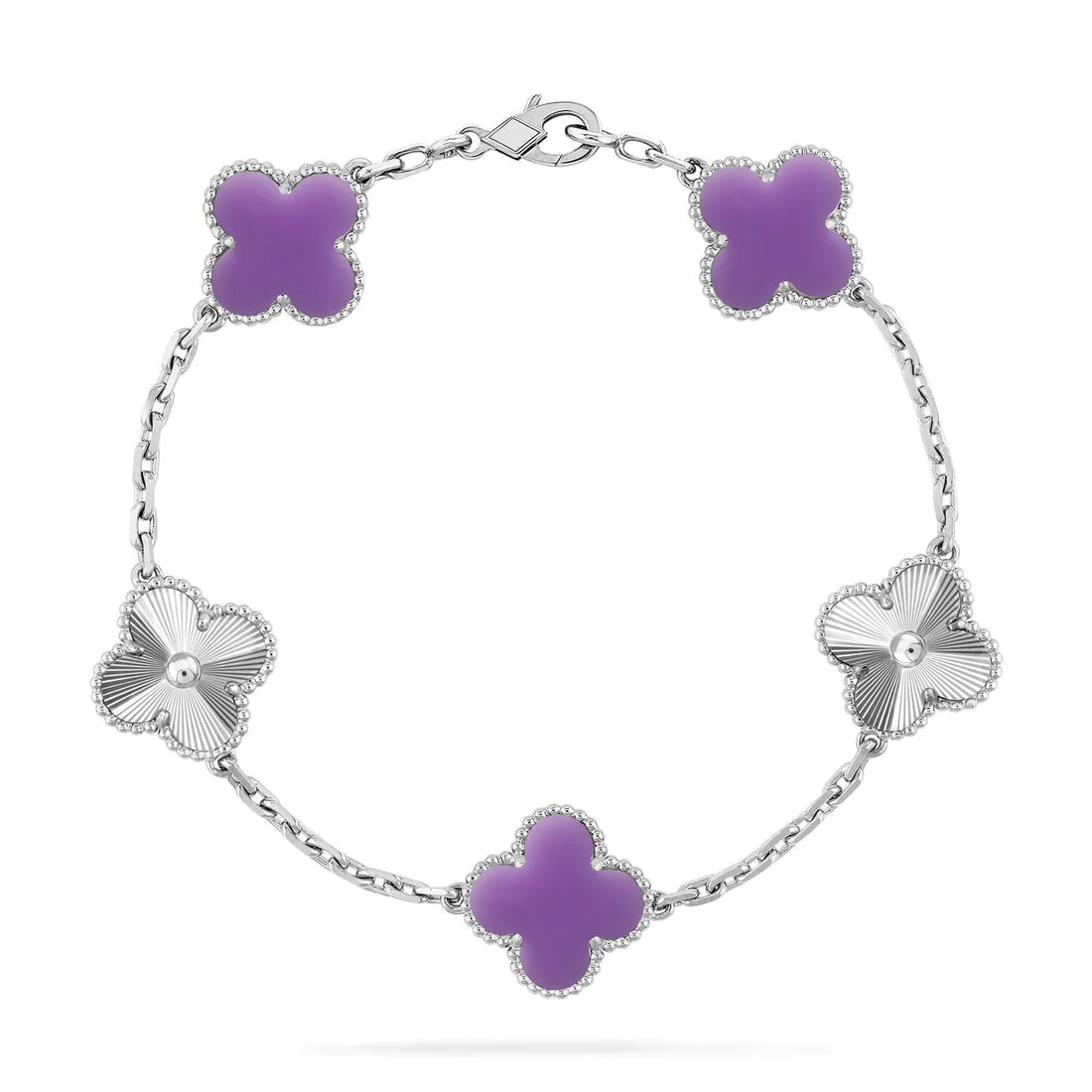 Clover Silver Bracelet 5-Motif Laser Detail – Silver | Size 19