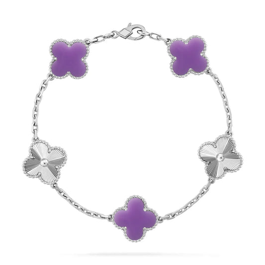 Clover Silver Bracelet 5-Motif Laser Detail – Silver | Size 19