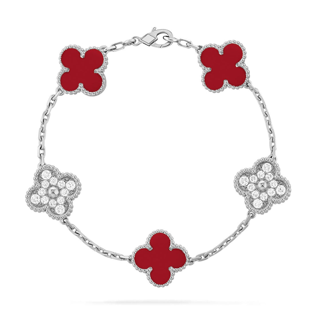 Clover Carnelian Bracelet 5-Motif Diamond-Style – Carnelian | Size 19